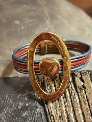 Bracelet femme en cuir rond 2mm et passants dorés