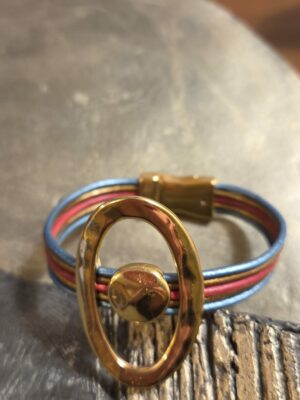 Bracelet femme en cuir rond 2mm et passants dorés