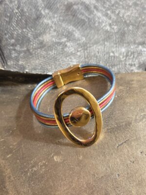 Bracelet femme en cuir rond 2mm et passants dorés