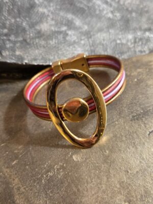 Bracelet femme en cuir rond 2mm et passants dorés