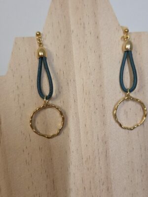Boucles d'oreille bleu vert et rond doré