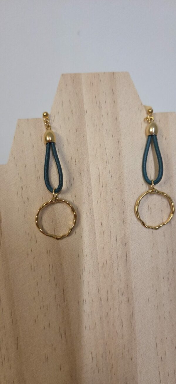 Boucles d'oreille bleu vert et rond doré
