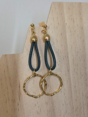 Boucles d'oreille bleu vert et rond doré