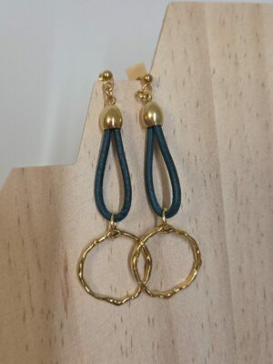 Boucles d'oreille bleu vert et rond doré