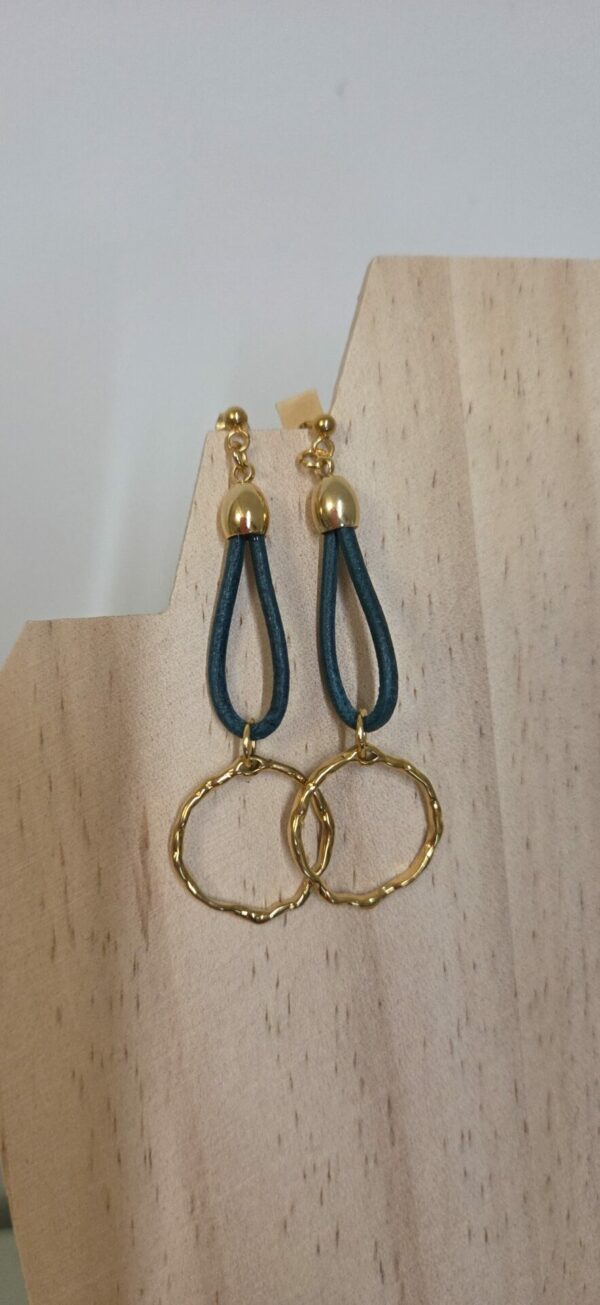 Boucles d'oreille bleu vert et rond doré