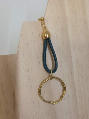 Boucles d'oreille bleu vert et rond doré