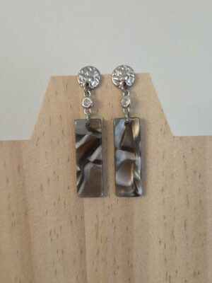 Boucles d'oreille femme pendentif acétate gris et passant verre