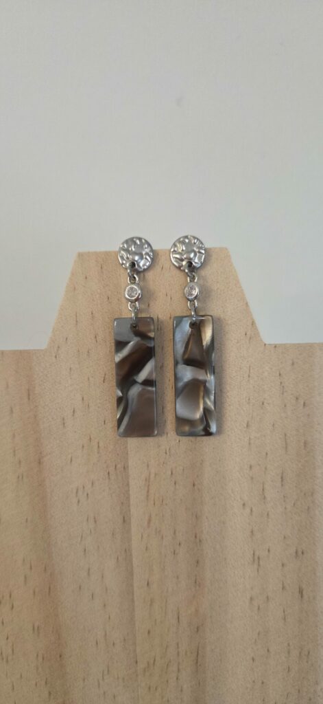 Boucles d'oreille femme pendentif acétate gris et passant verre