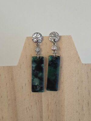 Boucles d'oreille femme pendentif acétate vert et passant verre