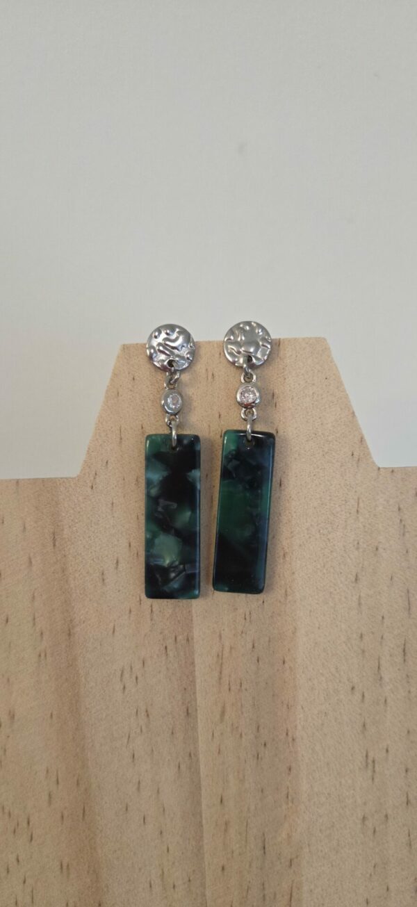 Boucles d'oreille femme pendentif acétate vert et passant verre