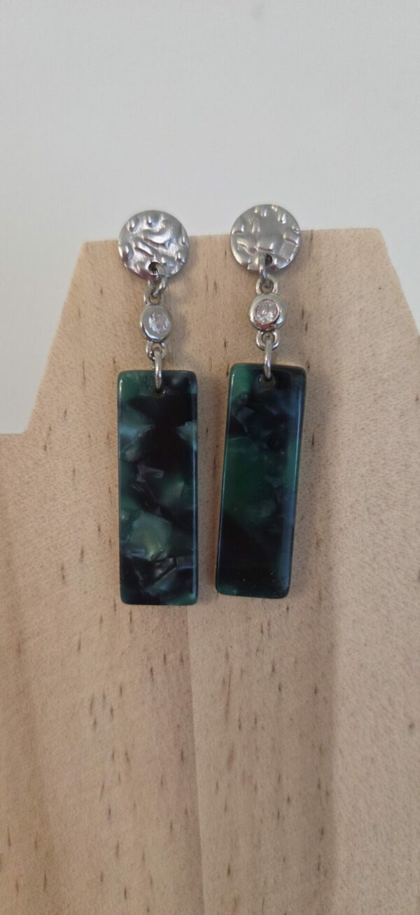 Boucles d'oreille femme pendentif acétate vert et passant verre