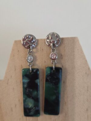Boucles d'oreille femme pendentif acétate vert et passant verre