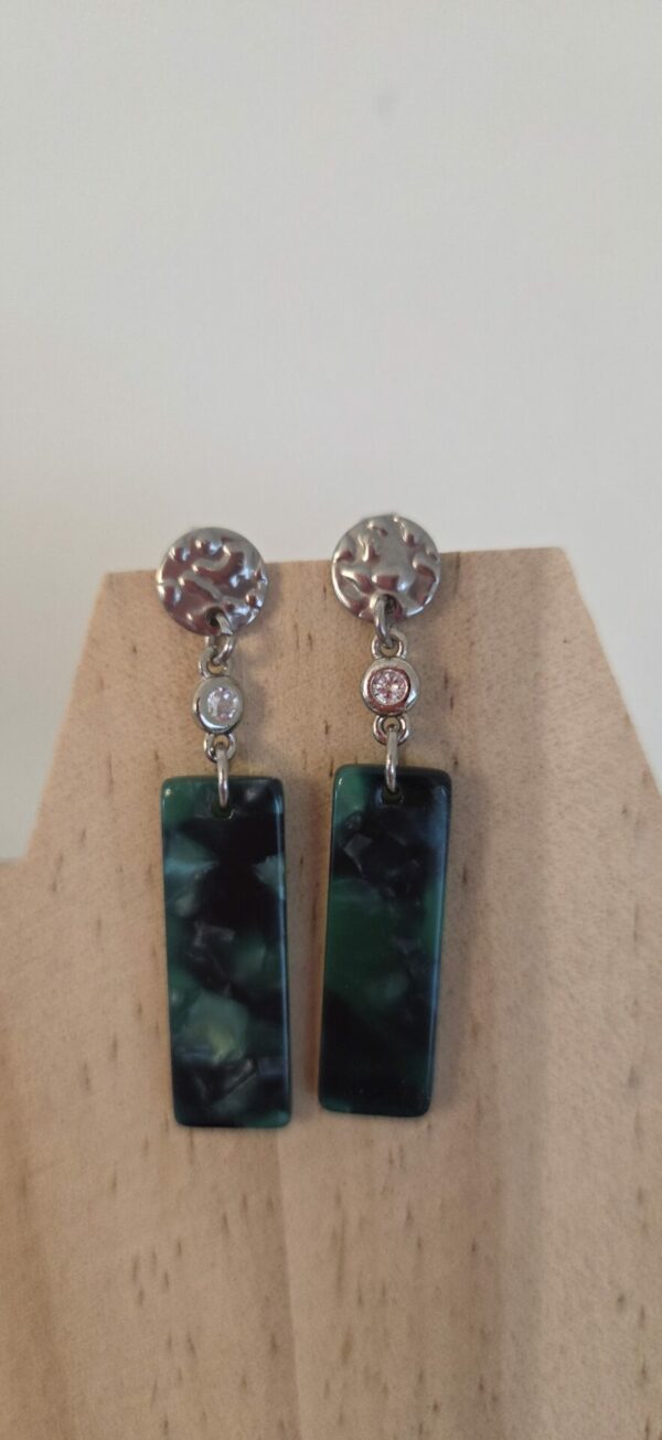 Boucles d'oreille femme pendentif acétate vert et passant verre