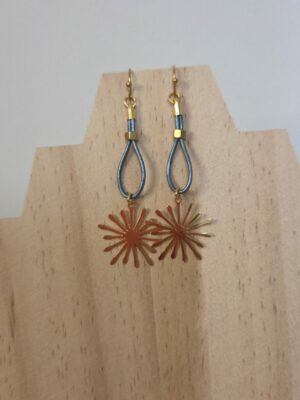Boucles d'oreille en cuir rond 1mm et étincelle dorée