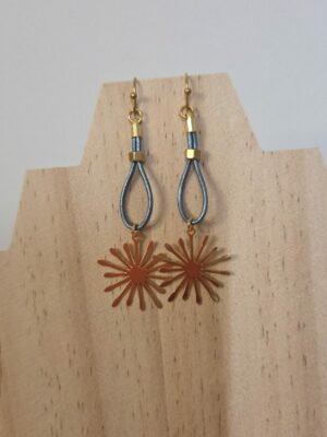 Boucles d'oreille en cuir rond 1mm et étincelle dorée