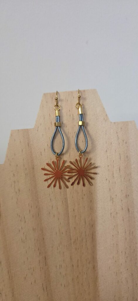 Boucles d'oreille en cuir rond 1mm et étincelle dorée
