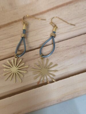 Boucles d'oreille en cuir rond 1mm et étincelle dorée