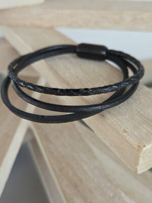 Bracelet homme trois cuirs noirs