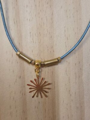 Collier femme cuir rond 2mm et son étincelle dorée