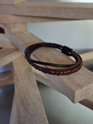 Bracelet homme trois cuirs marron