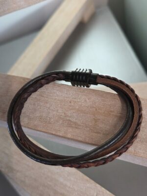 Bracelet homme trois cuirs marron