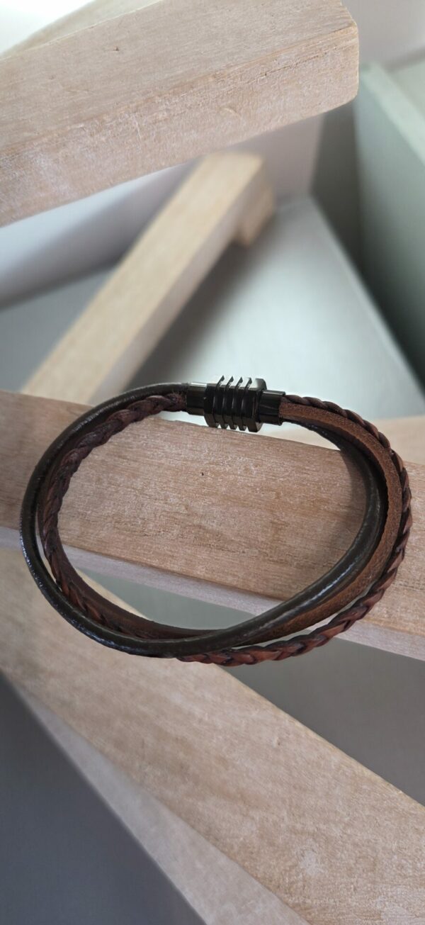 Bracelet homme trois cuirs marron