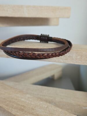 Bracelet homme trois cuirs marron