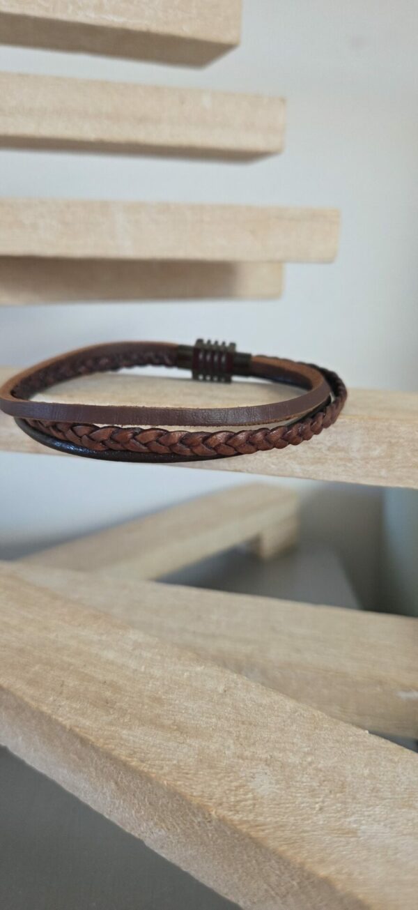 Bracelet homme trois cuirs marron