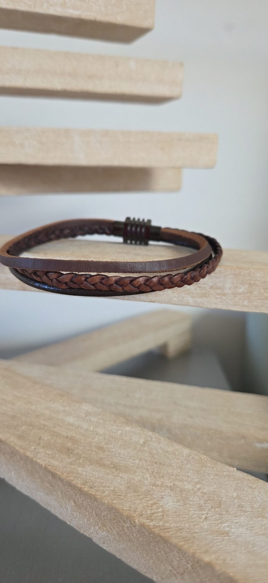 Bracelet homme trois cuirs marron