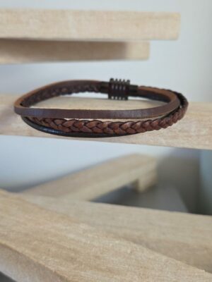 Bracelet homme trois cuirs marron