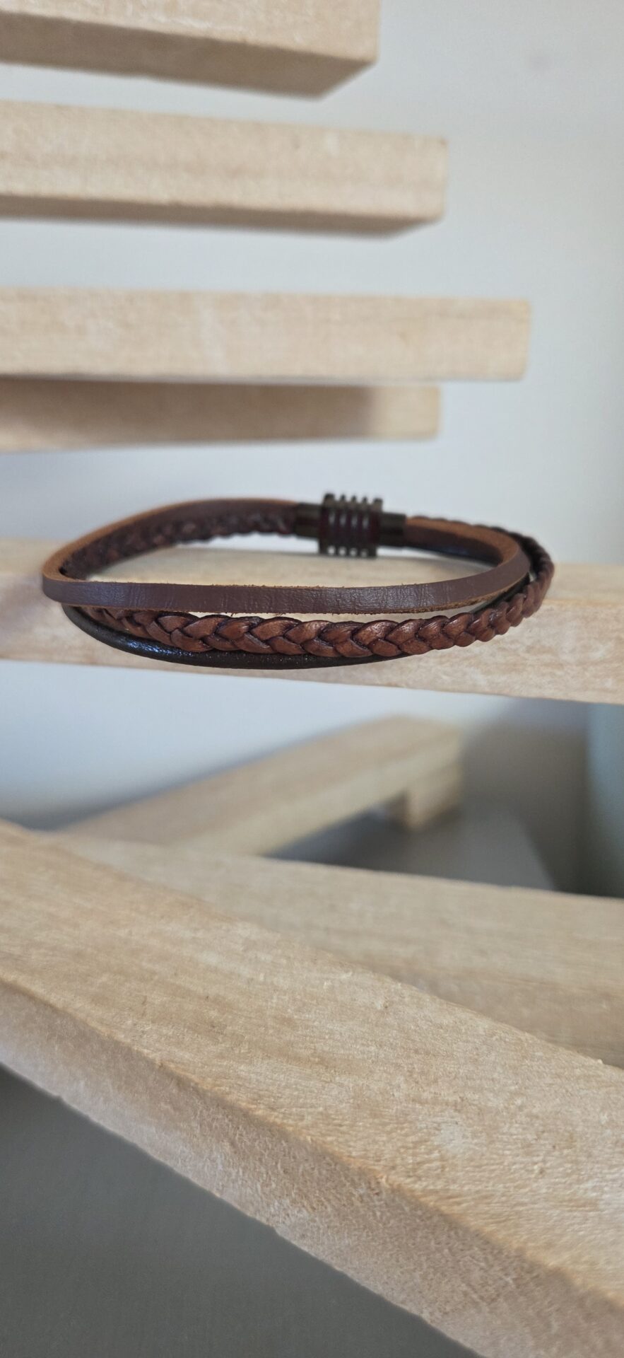 Bracelet homme trois cuirs marron
