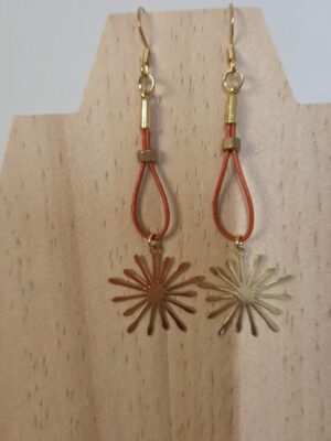 Boucles d'oreille en cuir rond 1mm et étincelle dorée