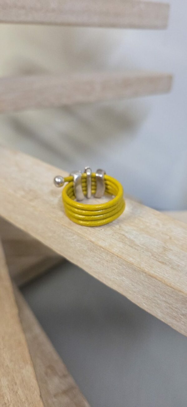 Bague femme cuir rond et palmier argenté