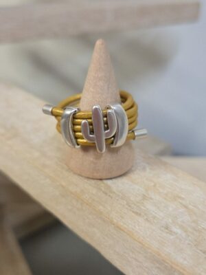 Bague femme cuir rond et palmier argenté