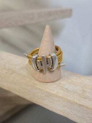 Bague femme cuir rond et palmier argenté