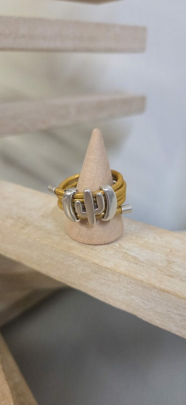 Bague femme cuir rond et palmier argenté