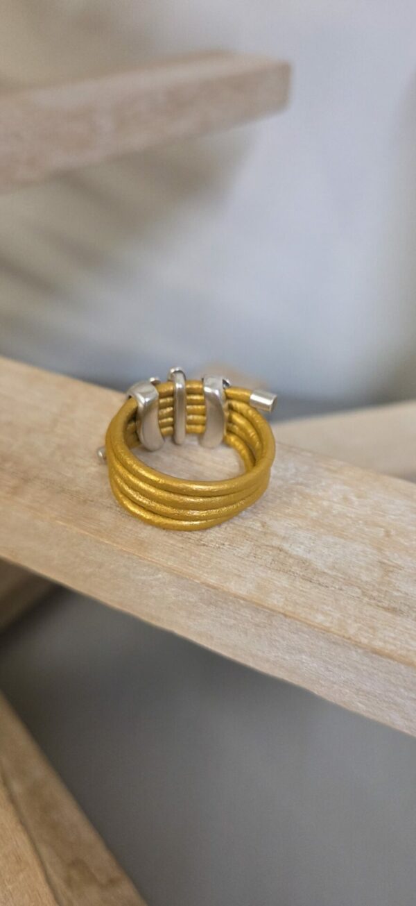 Bague femme cuir rond et palmier argenté