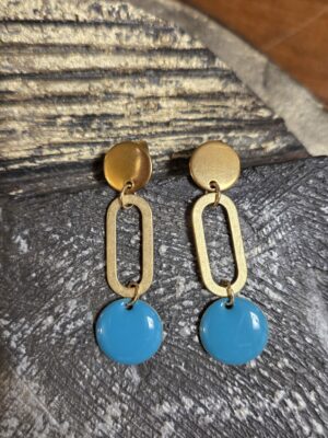 Boucles d'oreille femme métal et pendentif bleu vert