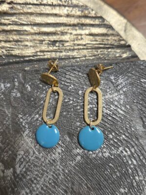 Boucles d'oreille femme métal et pendentif bleu vert