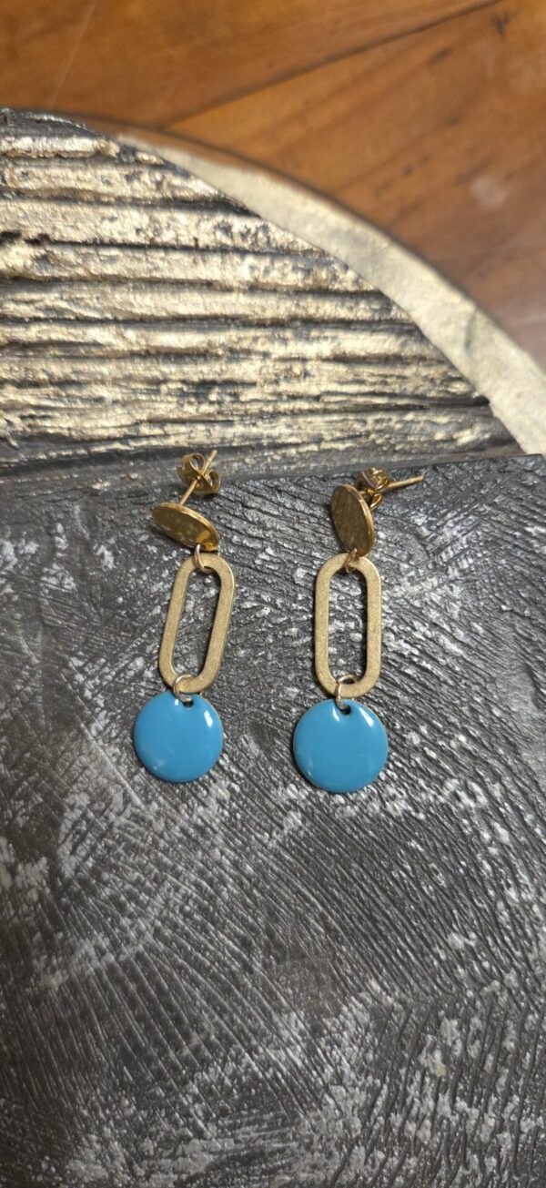 Boucles d'oreille femme métal et pendentif bleu vert