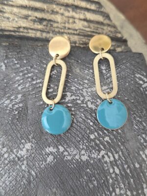 Boucles d'oreille femme métal et pendentif bleu vert
