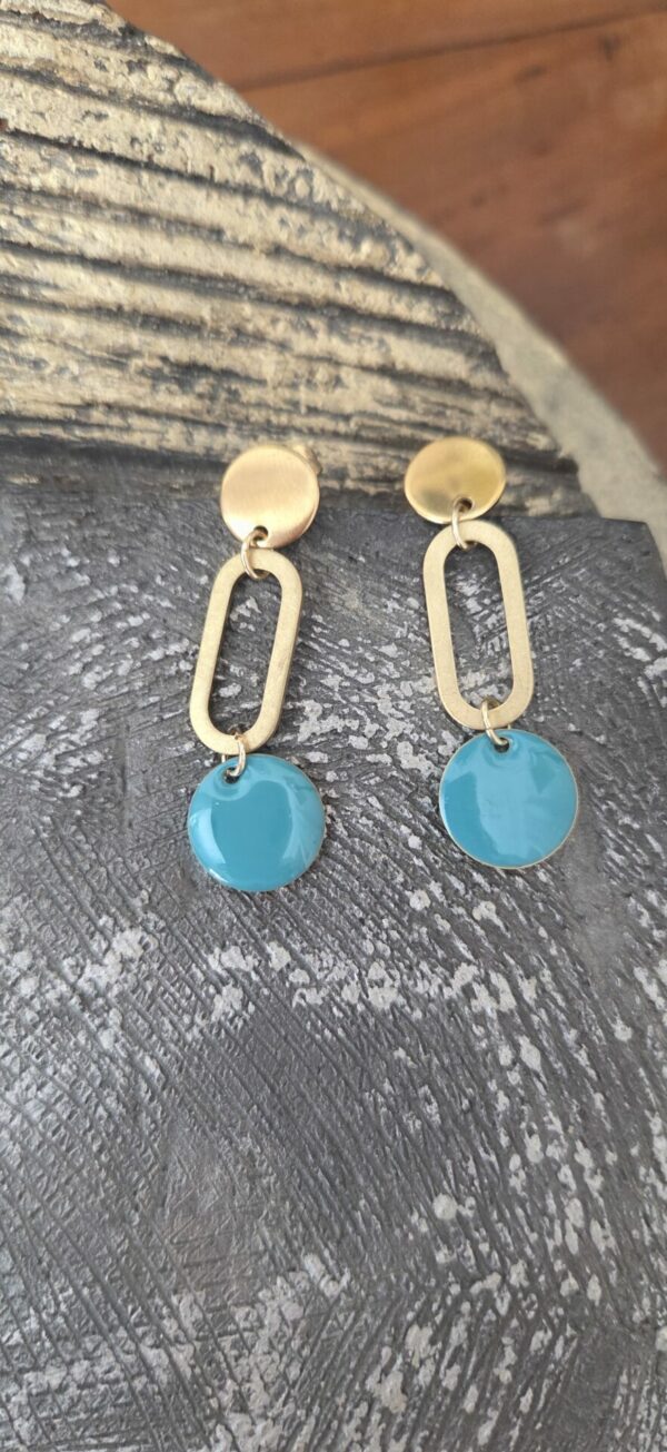 Boucles d'oreille femme métal et pendentif bleu vert