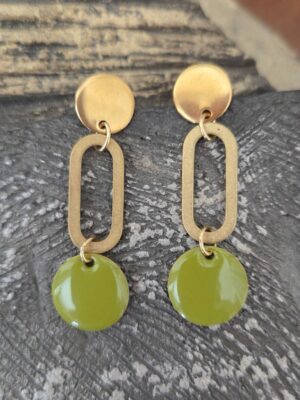 Boucles d'oreille femme métal et pendentif kaki