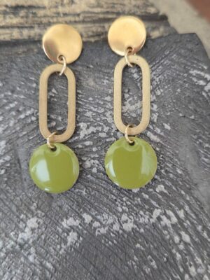 Boucles d'oreille femme métal et pendentif kaki
