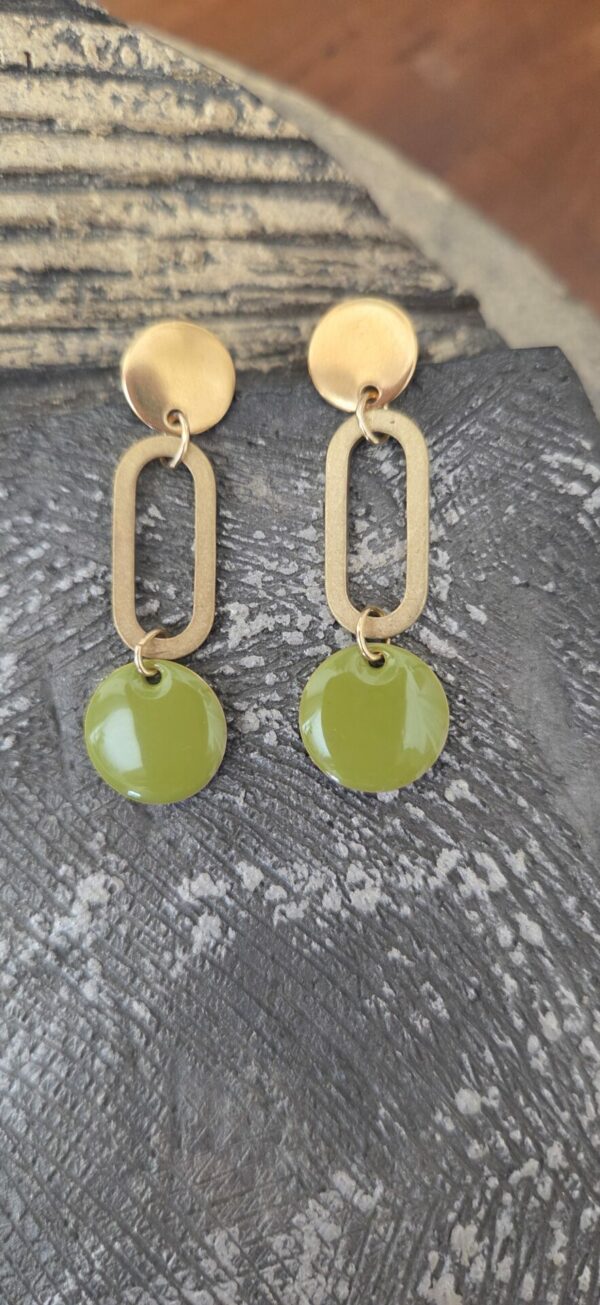 Boucles d'oreille femme métal et pendentif kaki