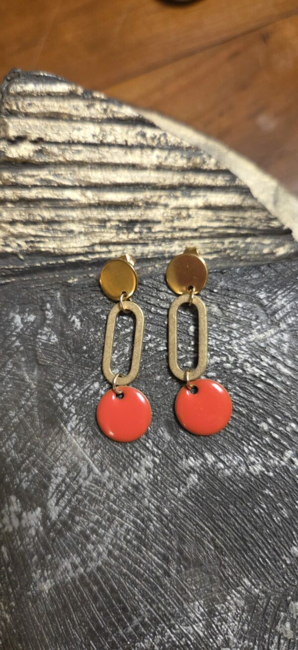 Boucles d'oreille femme métal et pendentif orange