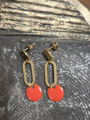 Boucles d'oreille femme métal et pendentif orange