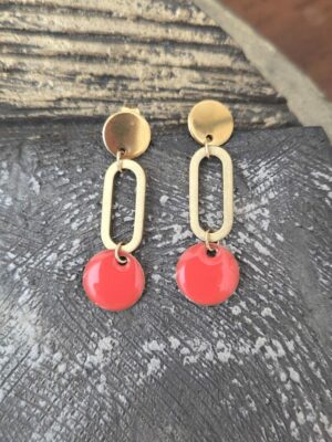 Boucles d'oreille femme métal et pendentif orange