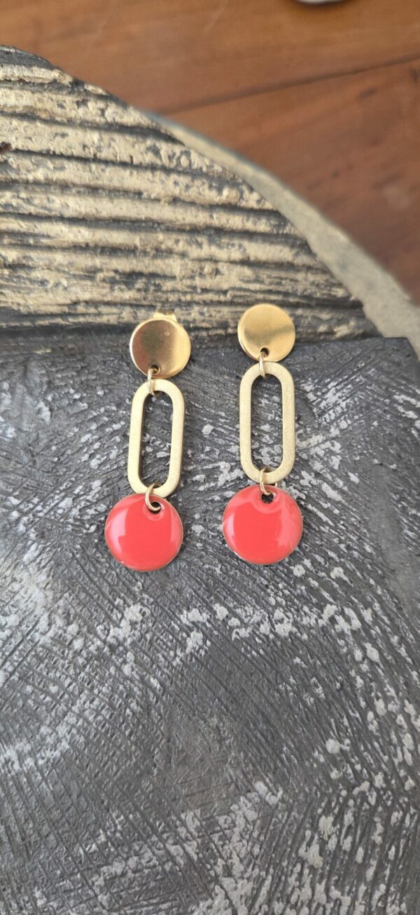 Boucles d'oreille femme métal et pendentif orange