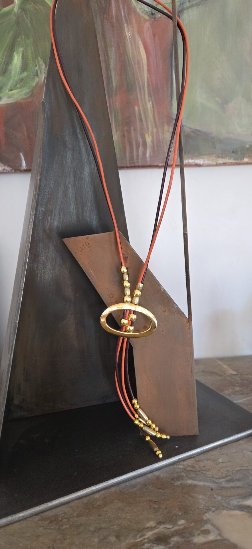 Collier sautoir femme cuir rond 2mm et passants dorés